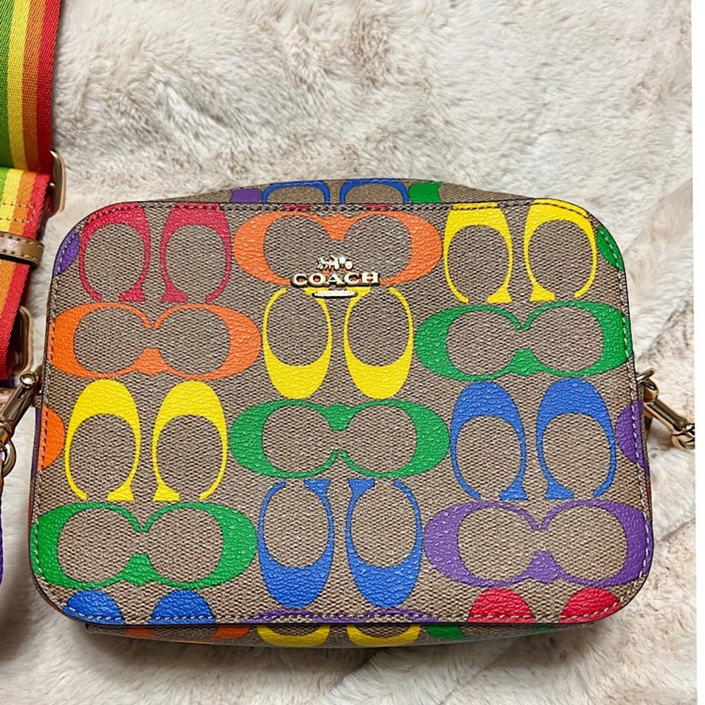 Coach Jamie Camera Bag in Rainbow 🌈 Signature Canvas NWOT - Picture 4 of 9